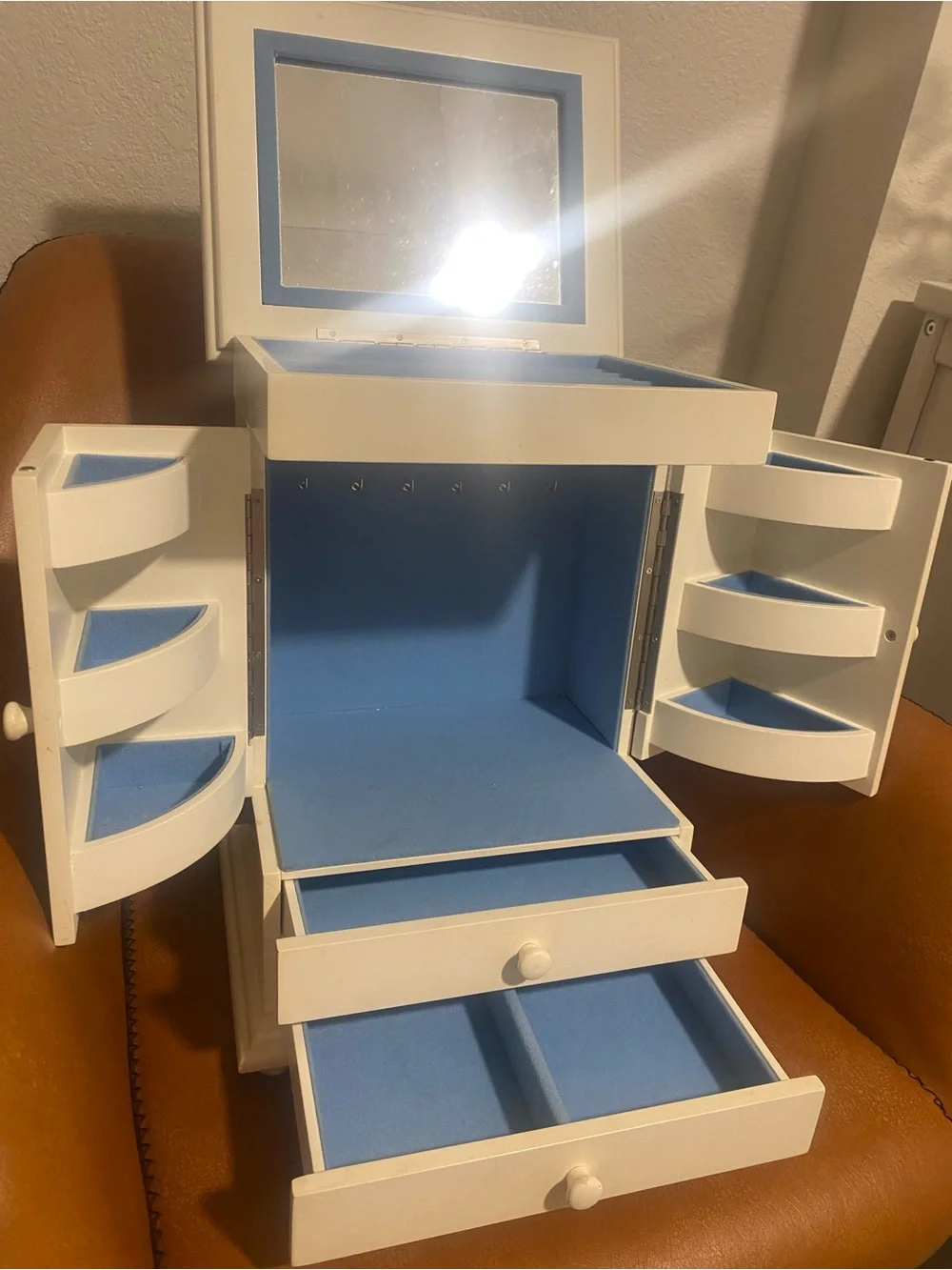 White Wooden Jewelry Cabinet with Doors and Drawers